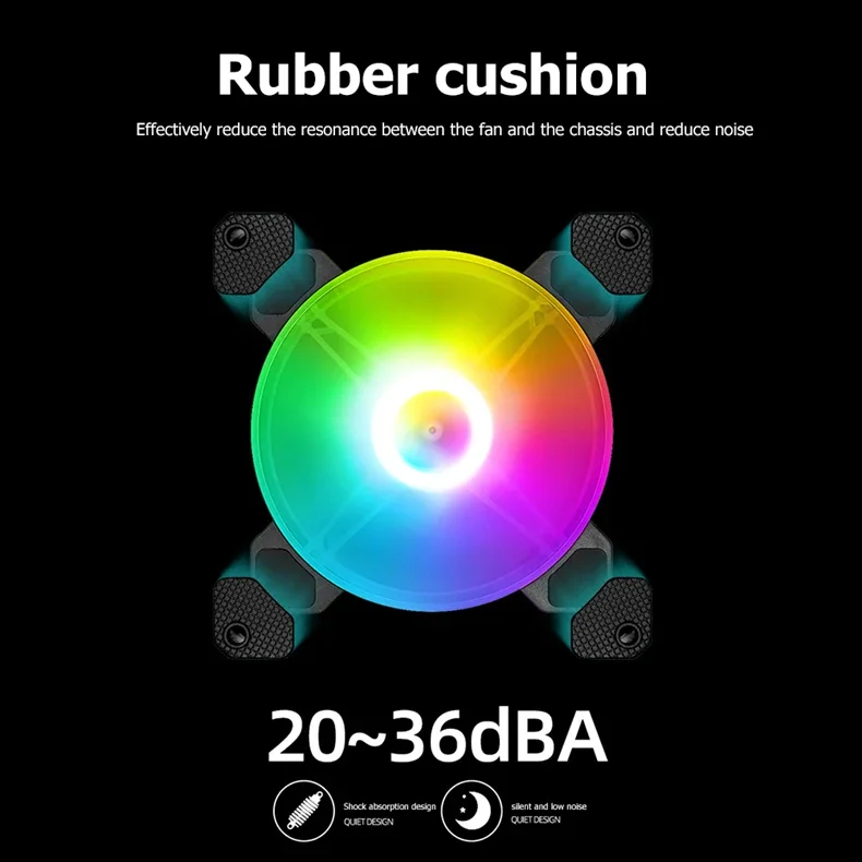 Wovibo RGB 환풍기 쿨러, 120mm 냉각 팬, 6 핀 음소거 PC, 컴퓨터 케이스 섀시, DIY 조정 쿨러, 5V 아우라 싱크 음악