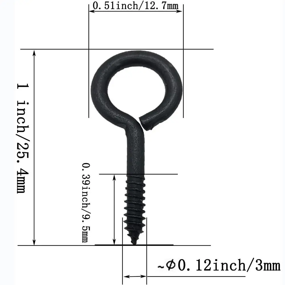 50Pcs Black 1\'\' Screw Eyes Durable Metal Zinc Plated Metal Eye Hook Self Tapping Eyelet Screws Indoor & Outdoor Hanging