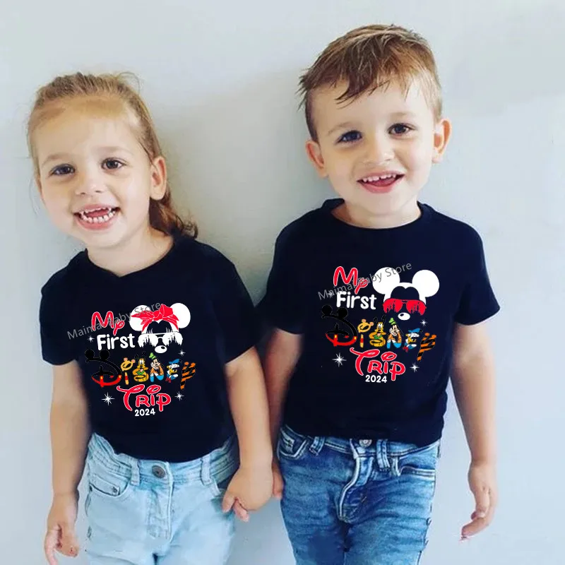 New My First Disney Trip 2024 Family Matching Tshirts Mickey Minnie Mouse Funny Look Dad Mom Kids Matching Outfits Tops Clothes