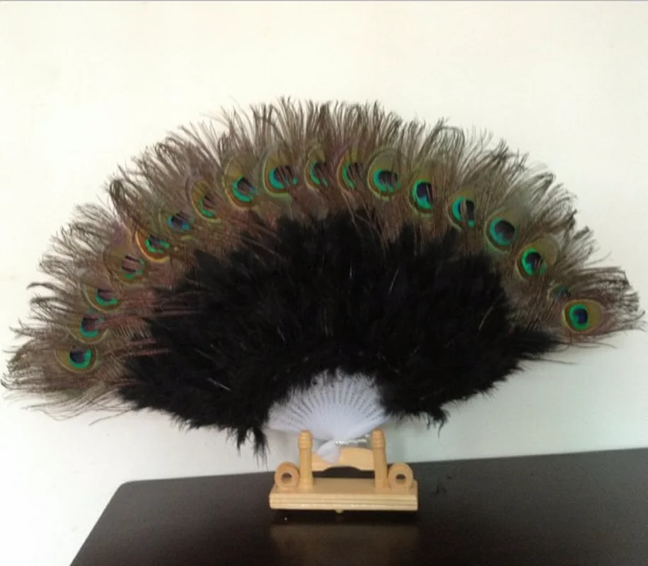 

1Pcs High Grade Peacock Feather Fan Stage Performance Props Belly Dance Peacock Fans