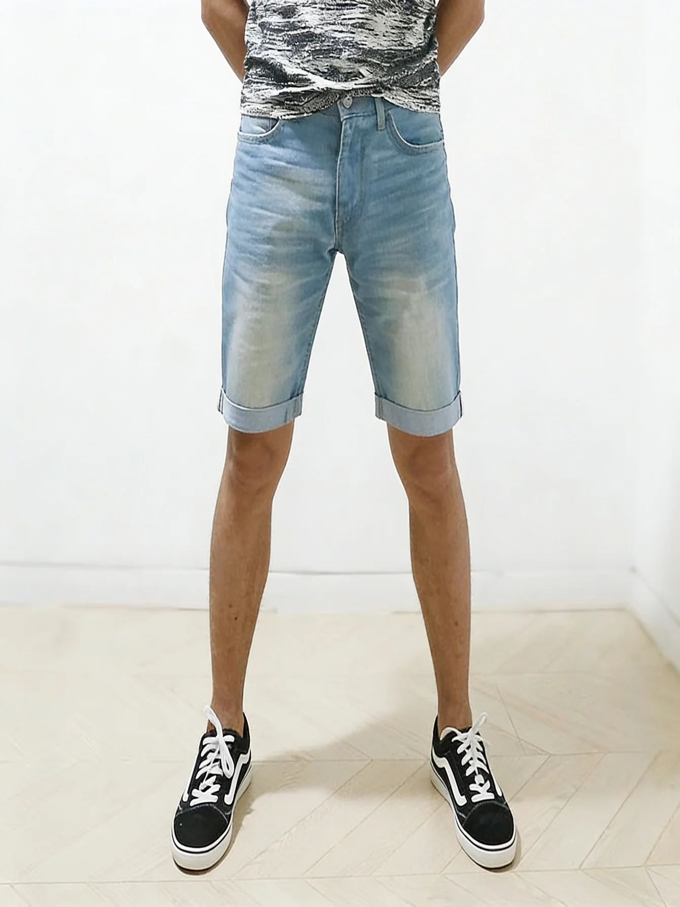 Men Skinny Fit Blue Denim Shorts Slim Fashion Casual Streetwear Y2K Style Jeans Pants No accessories or belts included view 4