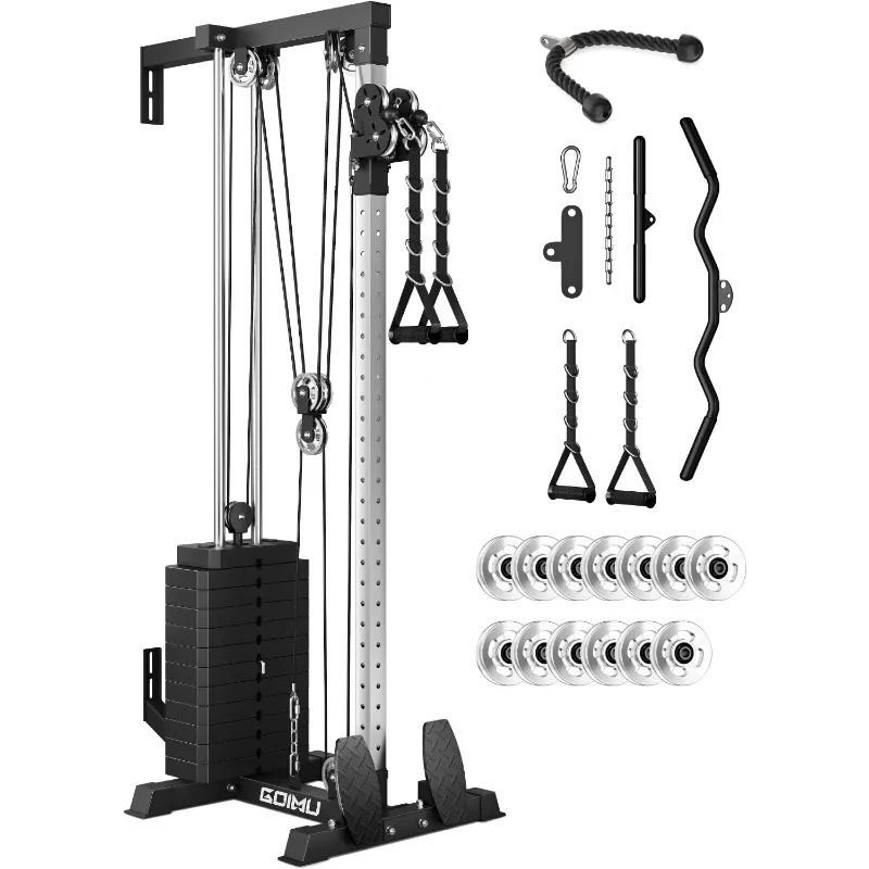 WM2-V4 Wall Mount Cable Station with Aluminum Pulley, Cable Crossover Machine with Weight Stack and 33 Adjustable