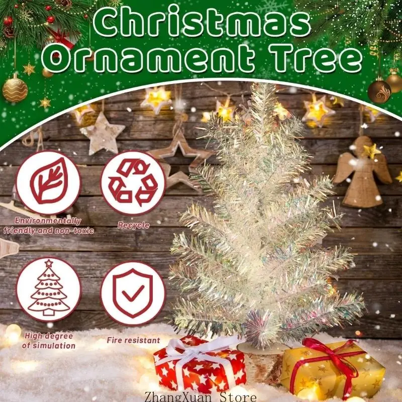 weißer Mini-Weihnachtsbaum mit Holzsockel, 40 großer PVC-Weihnachtsbaum für Büro, Schreibtisch, Wohnzimmer – Detail 3