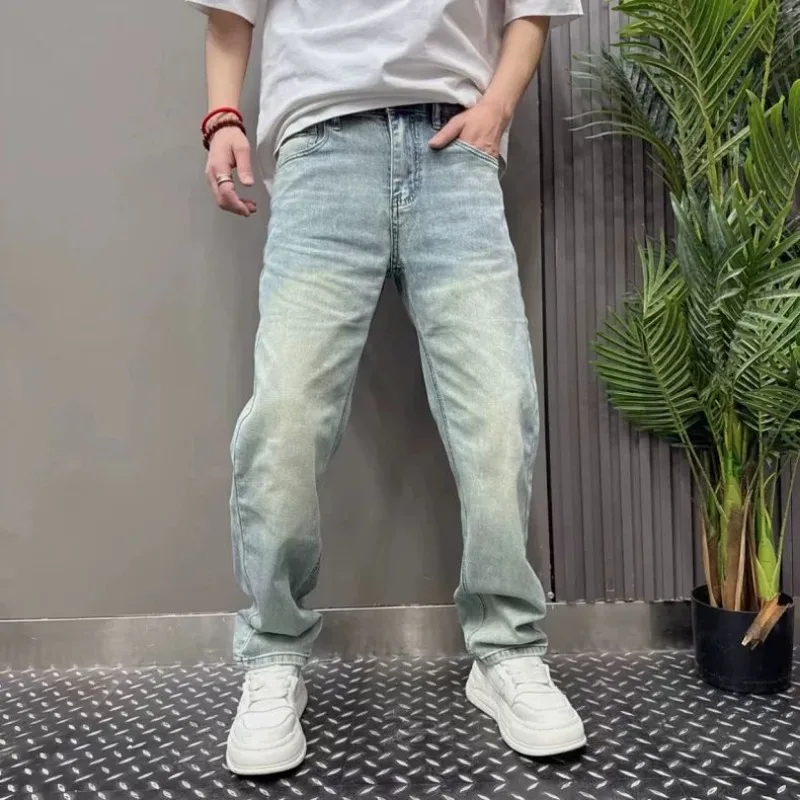 

Новые весенние джинсы для мужчин, эластичные брюки больших размеров, прямые брюки для стирки High Street