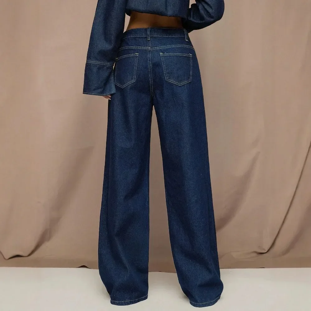 Women Asymmetrical Placket High Waist Straight Leg Jeans Vintage Raw Denim Washed Niche Design Ladies Daily Streetwear