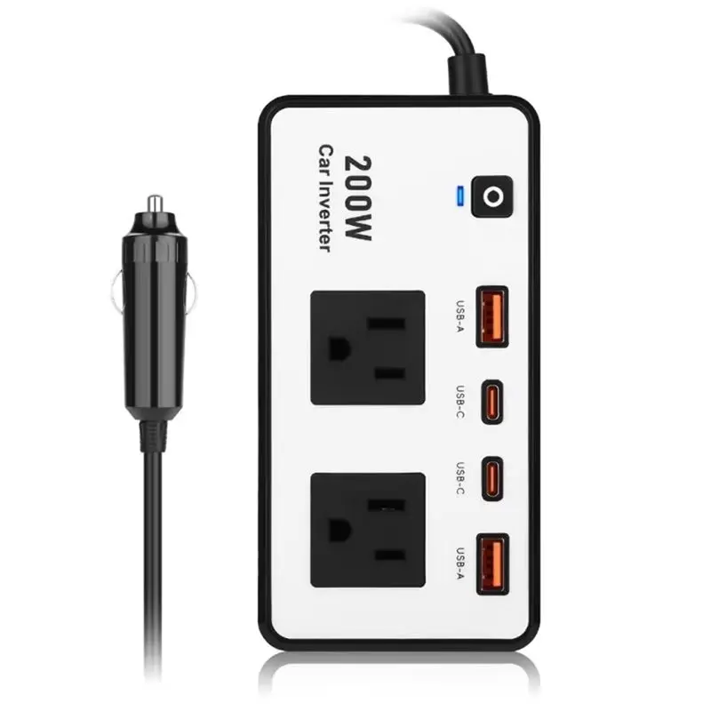 T17C DC12V To AC110V 200W Car Inverter Adapter With USB Fast Charging For Laptops And Long-Distance Driving US Plug