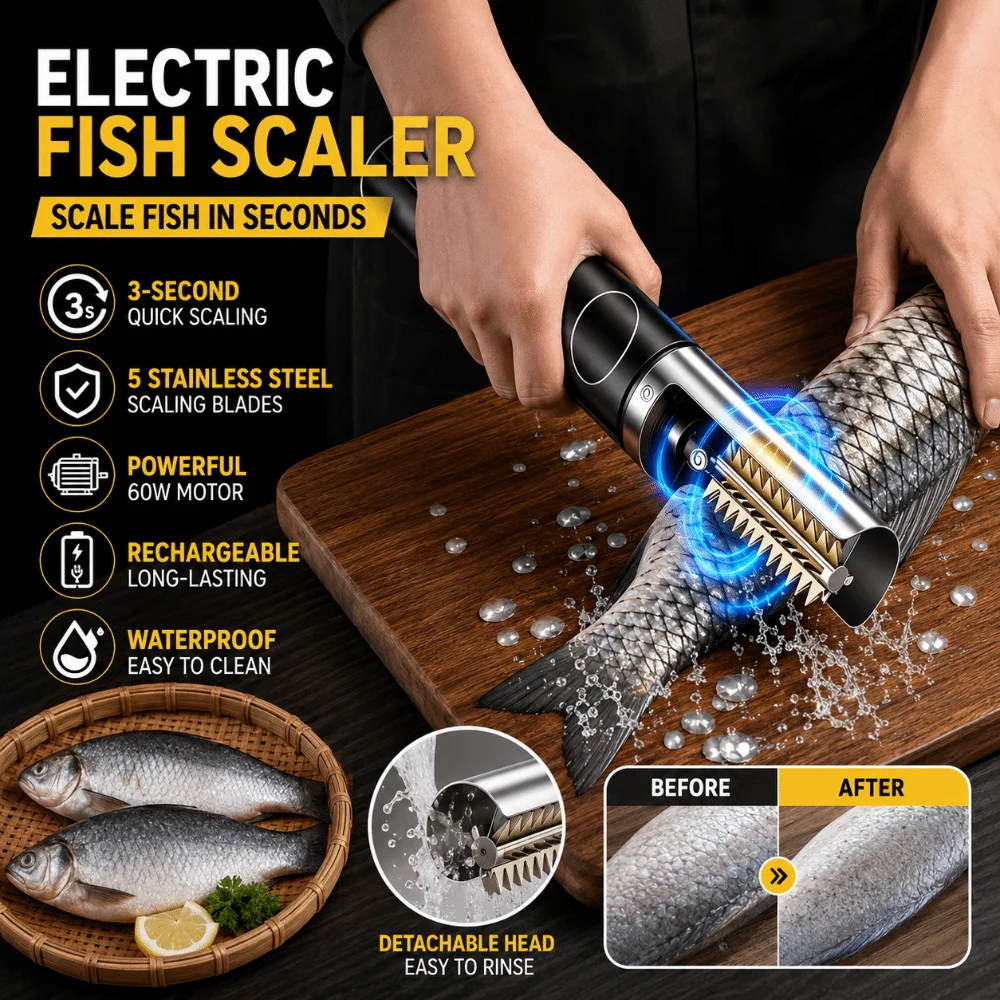 Electric Fish Scale Remover USB Stainless Steel Electric Grater Machine Automatic Handheld Roller Seafood Cleaning Tool