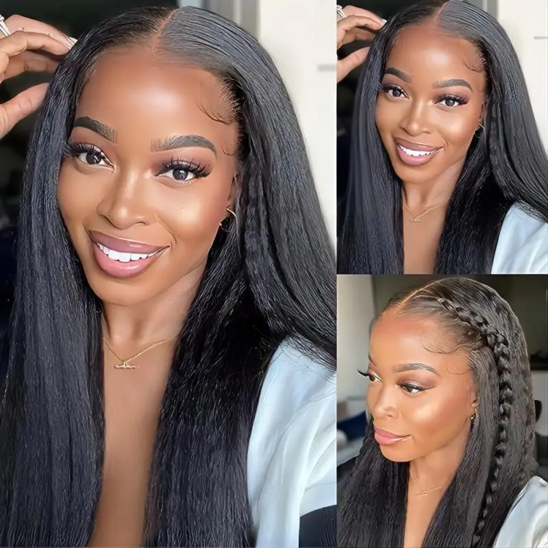 

150Density Kinky Straight Human Hair Front Lace Wig 100% Remy Human Hair Adjustable Wigs With Clips And Strap For African Women