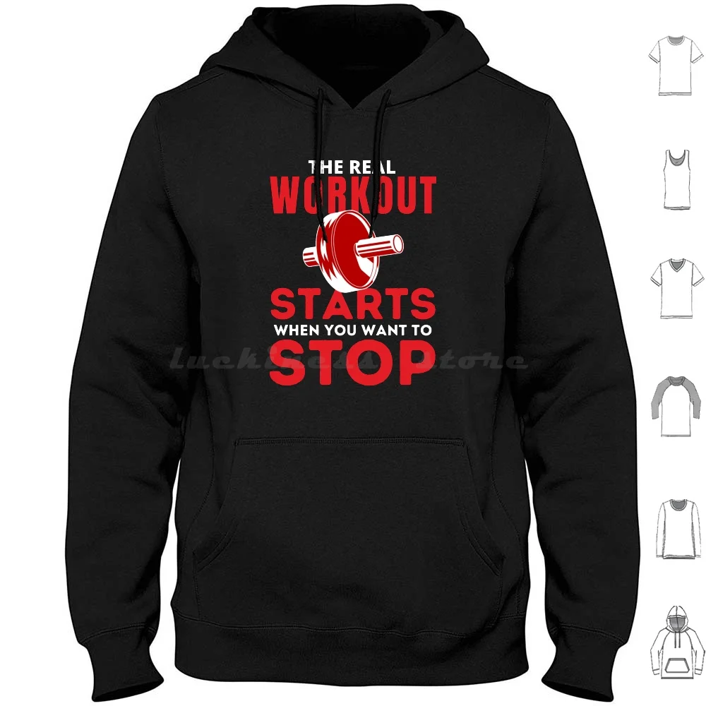 O verdadeiro treino começa quando você quer parar. Camisetas com capuz de manga comprida. O verdadeiro treino começa. Treino na academia. A luta é...
