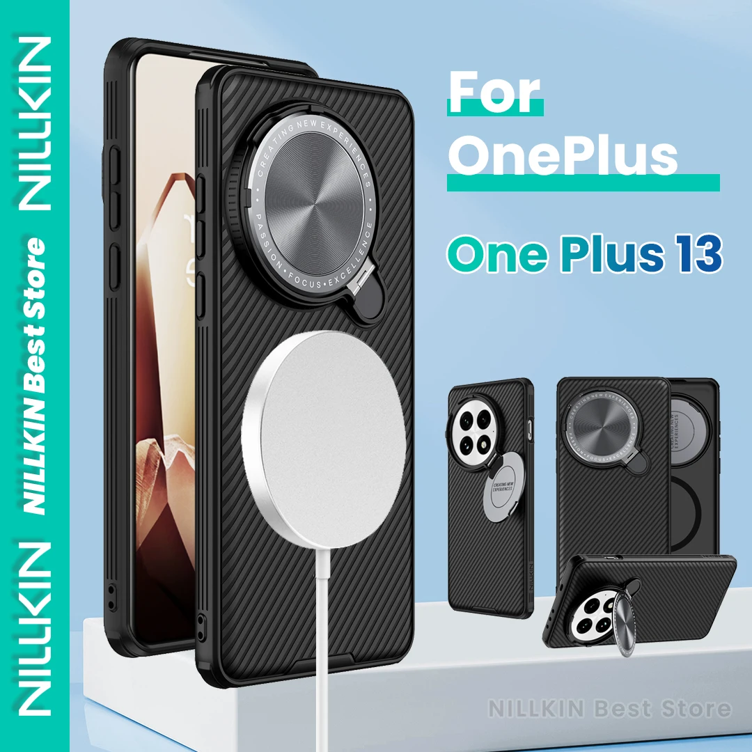 

Магнитный чехол для телефона Nillkin для One Plus 13, крышка объектива для зарядки Magsafe, подставка для включения/выключения, 360, универсальный защитный чехол