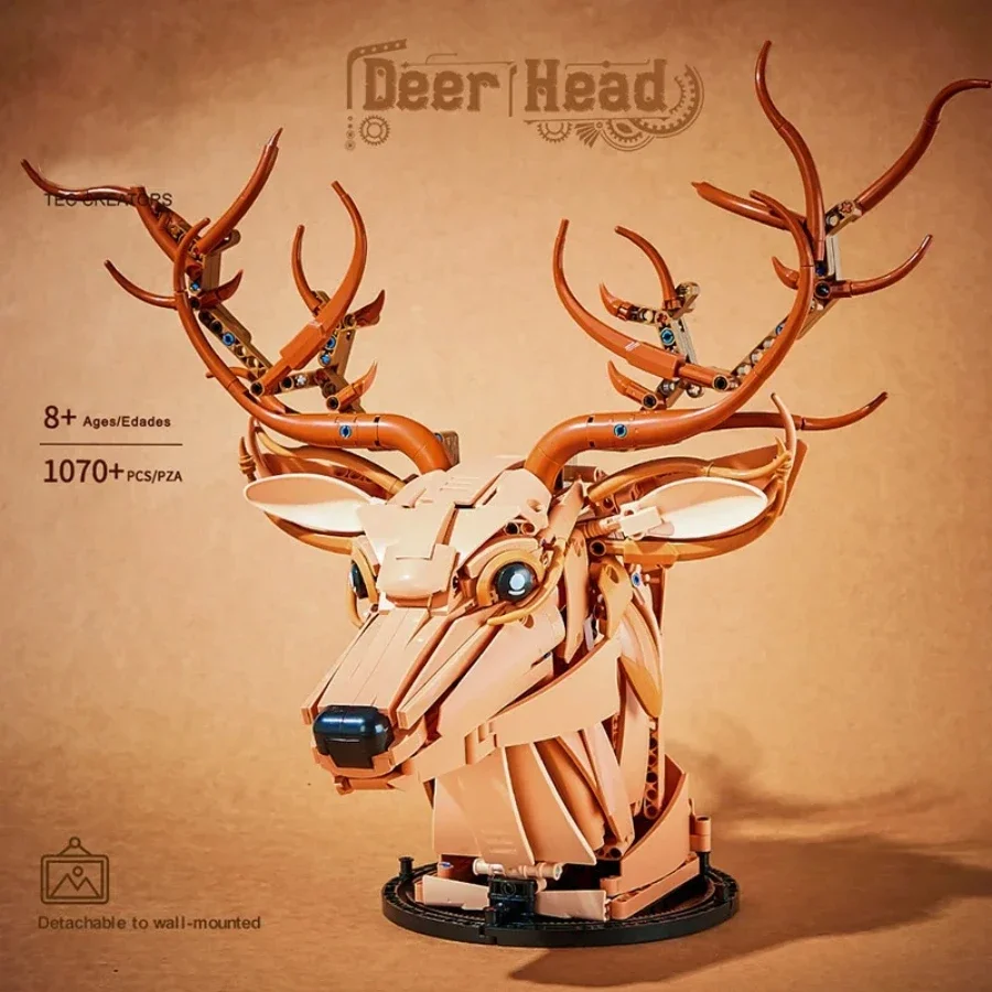 Modelo de ciervo de madera, bloques de construcción MOC, montaje técnico creativo, ladrillos, decoración de escritorio con temática natural, regalo de cumpleaños y Navidad