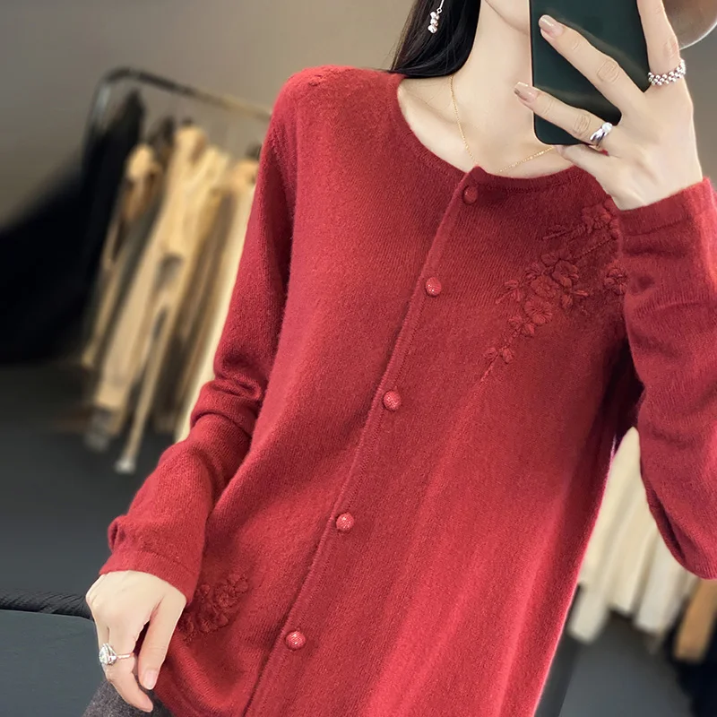 

2023 Autumn And Winter Women Cardigans 100% Cashmere And Wool Sweaters Jackets Warm Soft Female Jumpers 4Colors Tops NJ