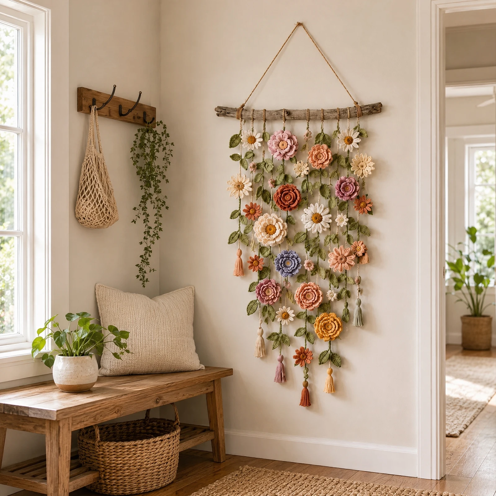 Cascading Flower Bohemian Garden Decor Cascading Flower Design Boho Farmhouse Indoor Wall Art Ornament for Bedroom Living Room