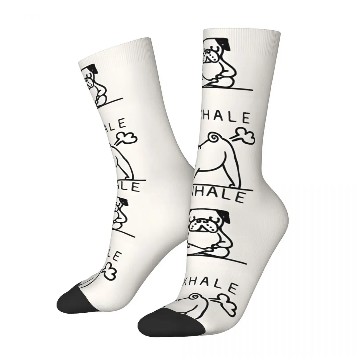 Funny Happy Inhale Exhale Pug Men's Socks Vintage Harajuku Gym Hip Hop Novelty Pattern Crew Crazy Sock Gift Printed