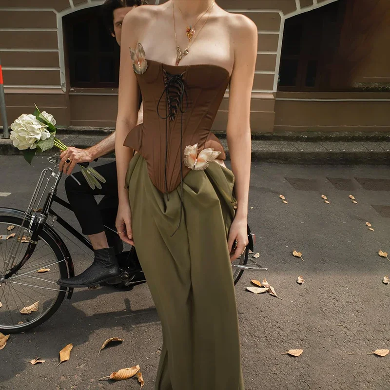 WhereMery Vintage Off Shoulder Sleeveless Long Dresses Sexy Women's Sheath Lace up A-Line Dress Elegant Summer for 2025 Vestidos