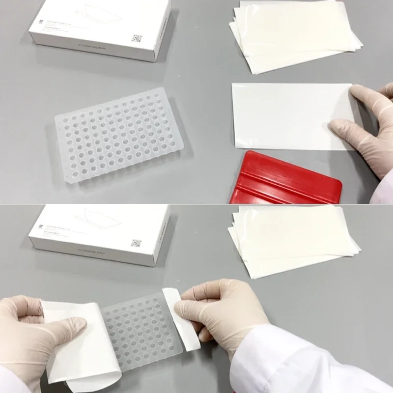 LABSELECT 25/100 Sheets of Box PCR Transparent Sealing Film Single Tear Edge Polypropylene Film Compatible with Microplates