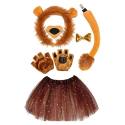 Children Boy Girls Men Lion Costumes Ears and Tail Headband Skirt Set Cosplay Accessories Birthday Party Dress up Costume