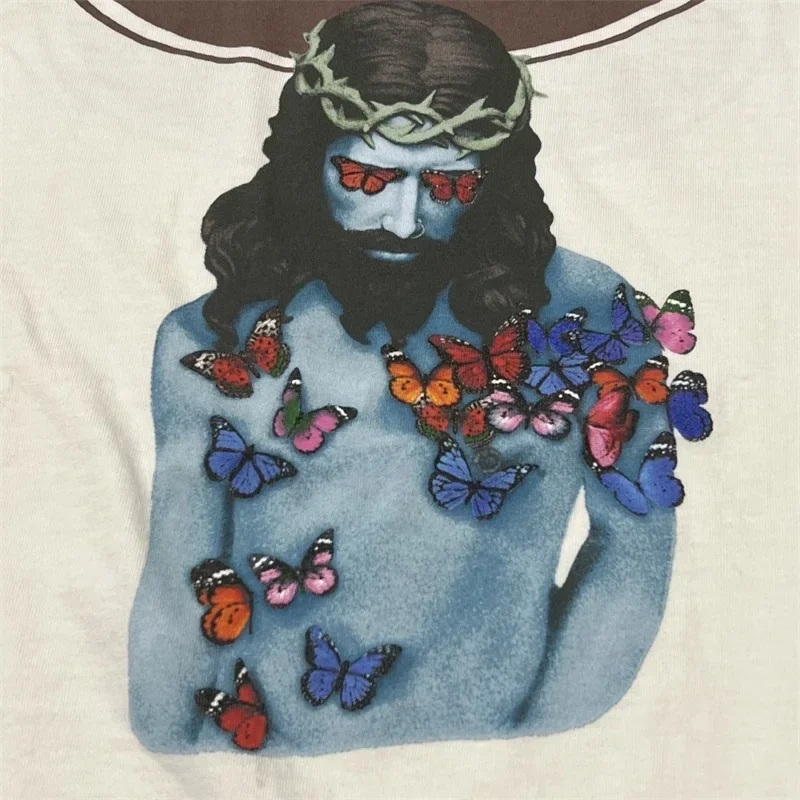 VANITY SAINT MICHAEL Pure Cotton White SS T Shirts Men Women 1:1 Best Quality Butterfly Print Oversized T Shirt