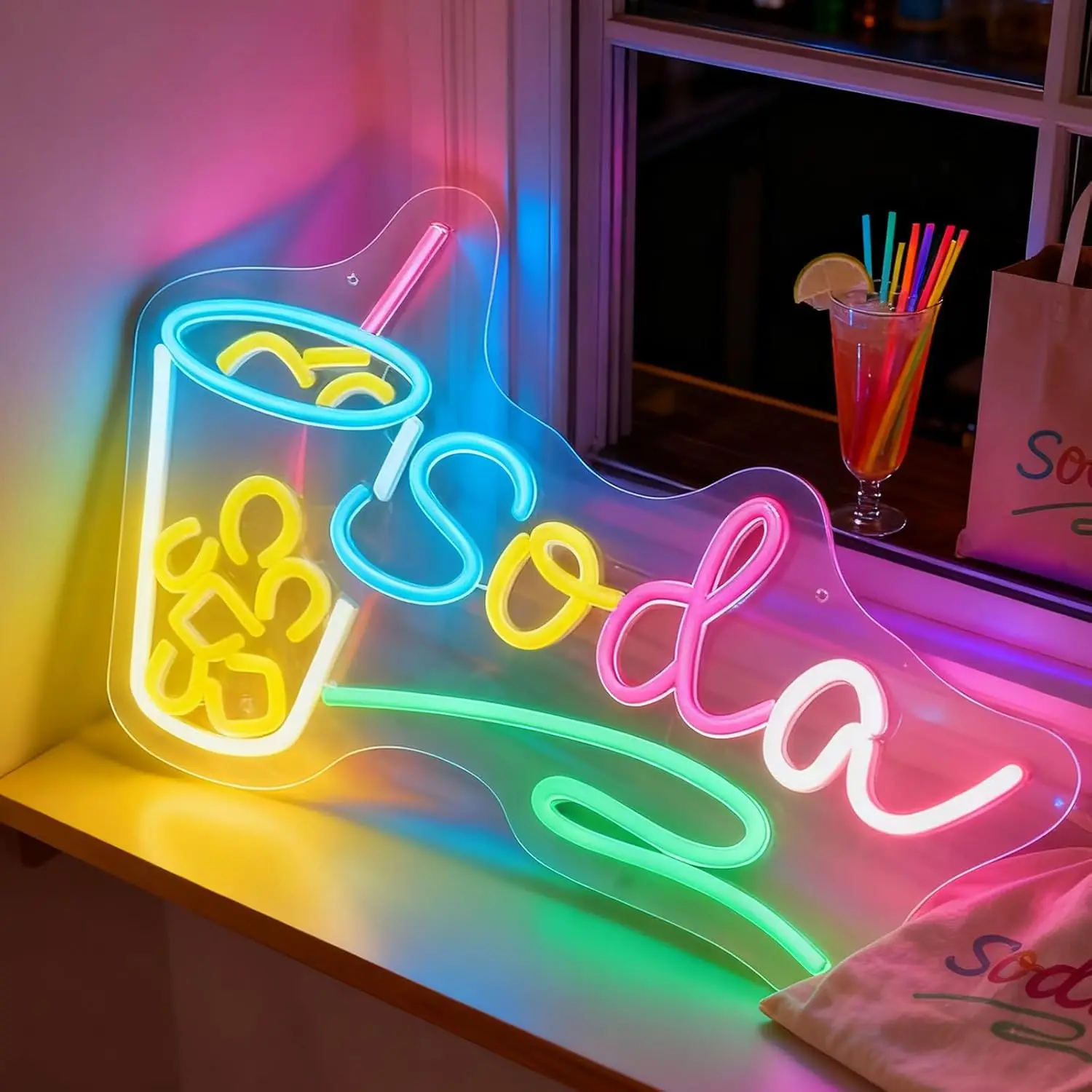 

Soda Drink Neon Sign LED Bar Light for Cafe Restaurant Home Bar Gaming Room Wall Decor Cool Summer Party Dimmable Lighting