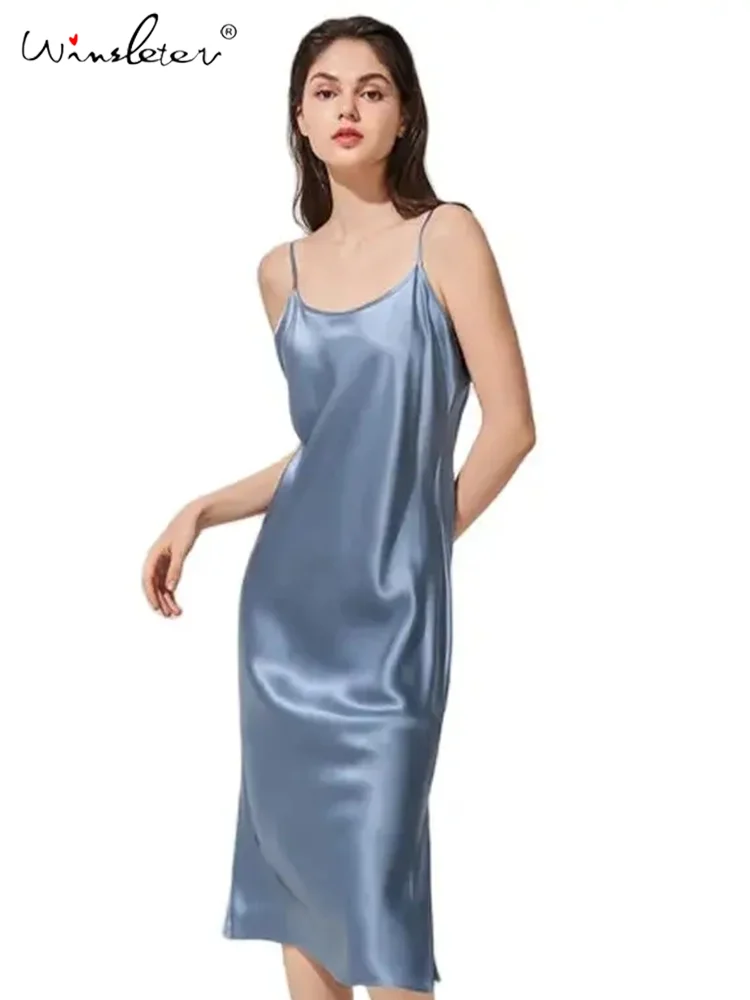 

Women Backless Mini Pajamas,16MM 100%Real Silk Sexy Nightgown,Home Clothes Night Sling Dress,2024 Spring New,P3D9113QM