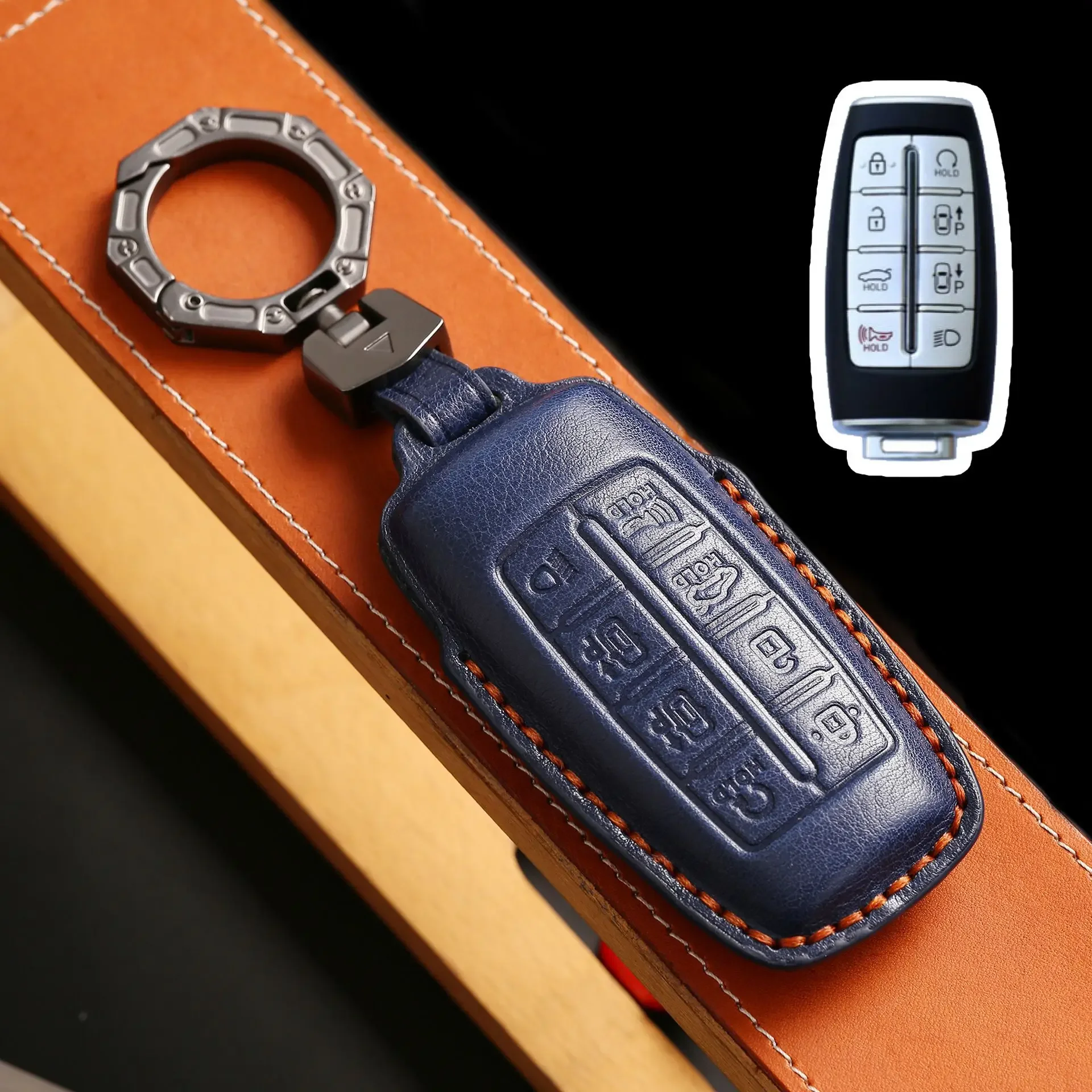 

1pc Car Key Fob For Genesis G70 G80 G90 GV70 GV80 EQ900 DH BH G60 Leather Car Key Case Cover Keychian Accessories 6 8 Bottons