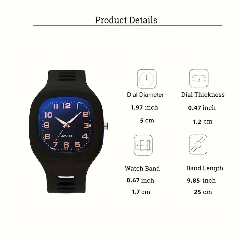 Square Electronic Watch with Silicone Band - Sporty Fashionable Digital Watch for Students Teen