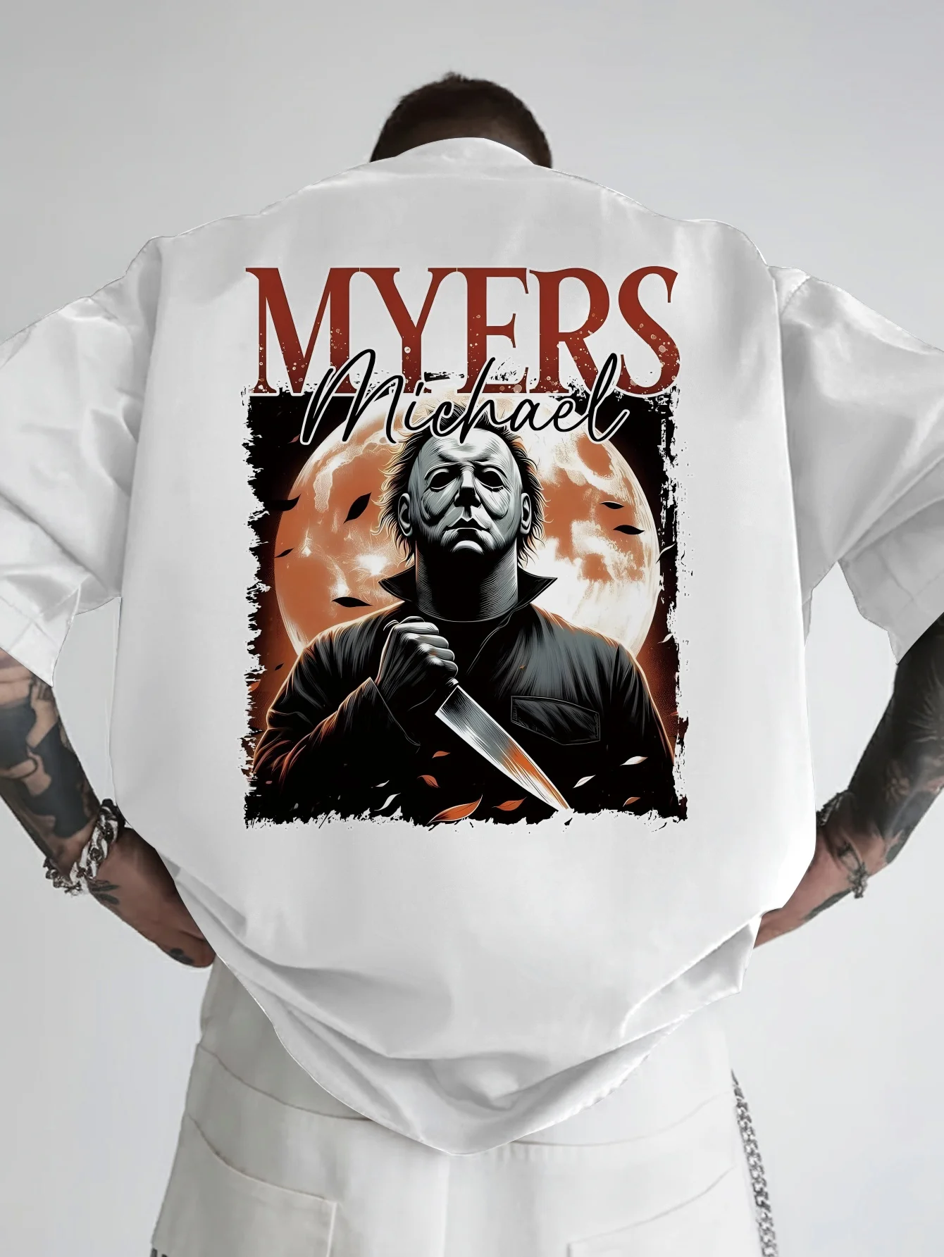 

Men's Michael Myers Horror Movie Pattern T-shirt - Inspired By Jason Voorhees' Knife Design From "Friday The 13th"