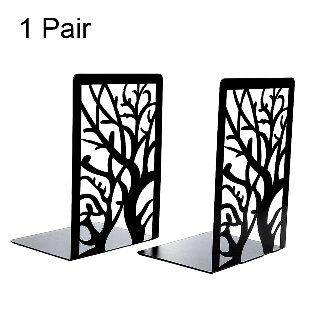 

1pair Black Home Office Non Slip Study Iron Bookend Storage Heavy Duty Decorative Holder For Shelves Nordic Style Gift Support