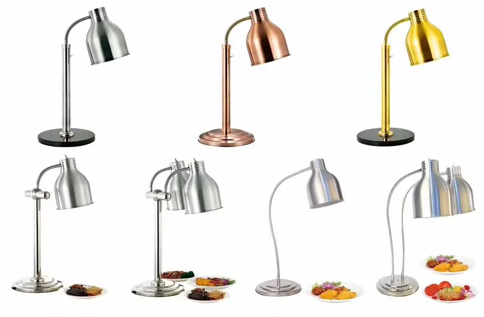 

Поставки для общественного питания в ресторане, на батарейках, современный подогреватель еды, черный мраморный цоколь, 2-головочные золотые настольные лампы на продажу