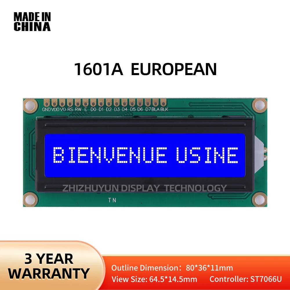 LCD 1601A European LCD Display Blue Film 16X1 Dot Matrix Character LCD Screen High Brightness Screen Controller ST7066U