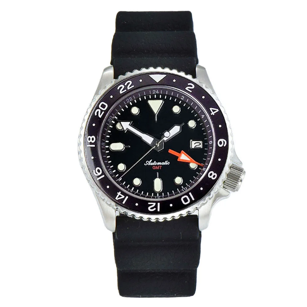 Tandorio 20ATM Diver 41mm Japan NH34A Sapphire Glass Automatic Men Watch Date Luminous GMT Function Rotating Bezel 3.8 Crown view 6