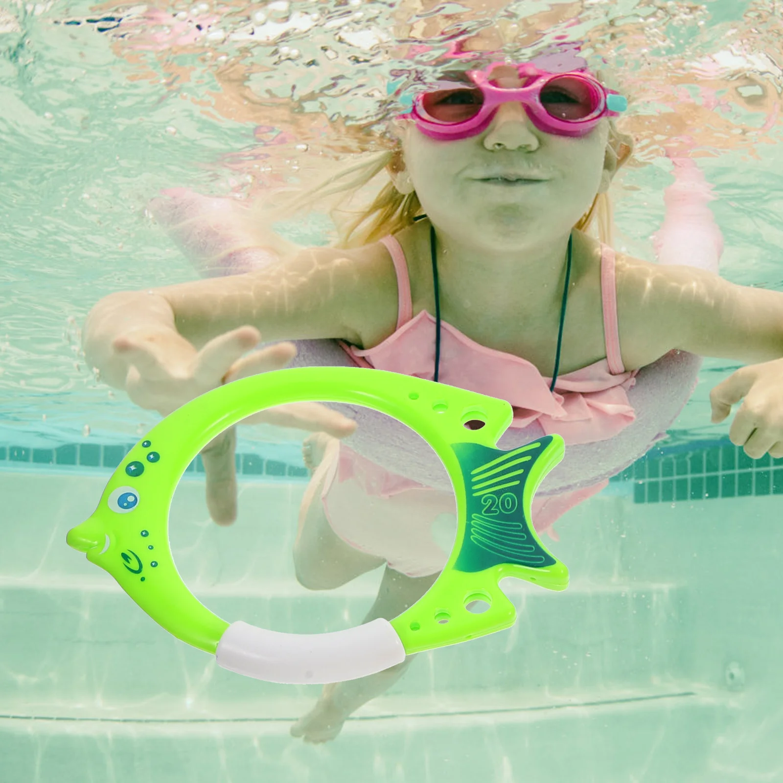 مجموعة حلقات غوص حمام السباحة للأطفال مكونة من 4 قطع لعبة تحت الماء أداة تدريب الغوص للأطفال على الشاطئ ومستلزمات حمام السباحة الممتعة #3