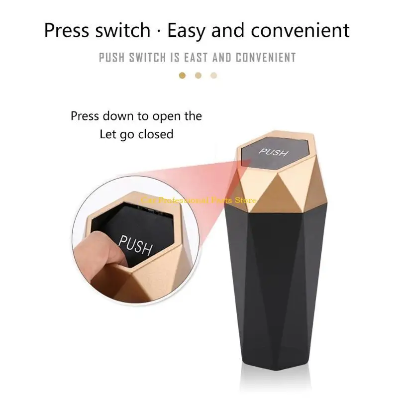 

R53D Tiny Container for Auto Interior Accessories Stylish Dustbin Diamond Design Mini Garbage Bin Portable Vehicle Garbage