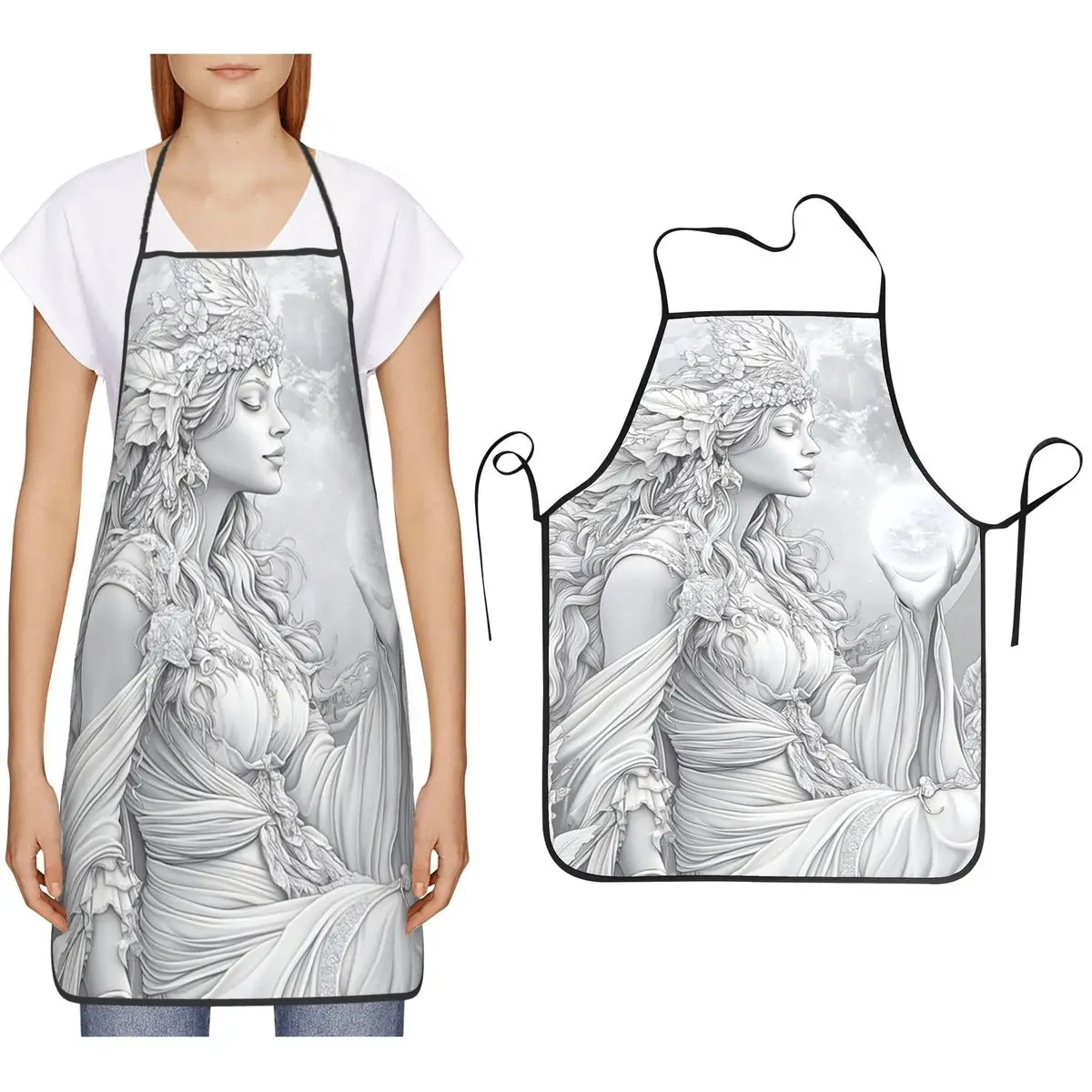 

Moon Goddess Holding Crystal Ball Apron Chef Cooking Cuisine Tablier Bib Kitchen Cleaning Pinafore for Women Men Painting