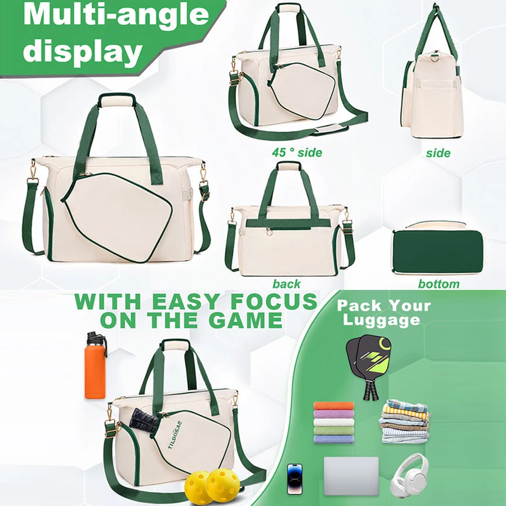 1PCS Pickleball Bag with Paddle Pocket Large Pickleball Duffle Bag with Shoe Compartment Sport Bag Gym Handbag for Men & Women