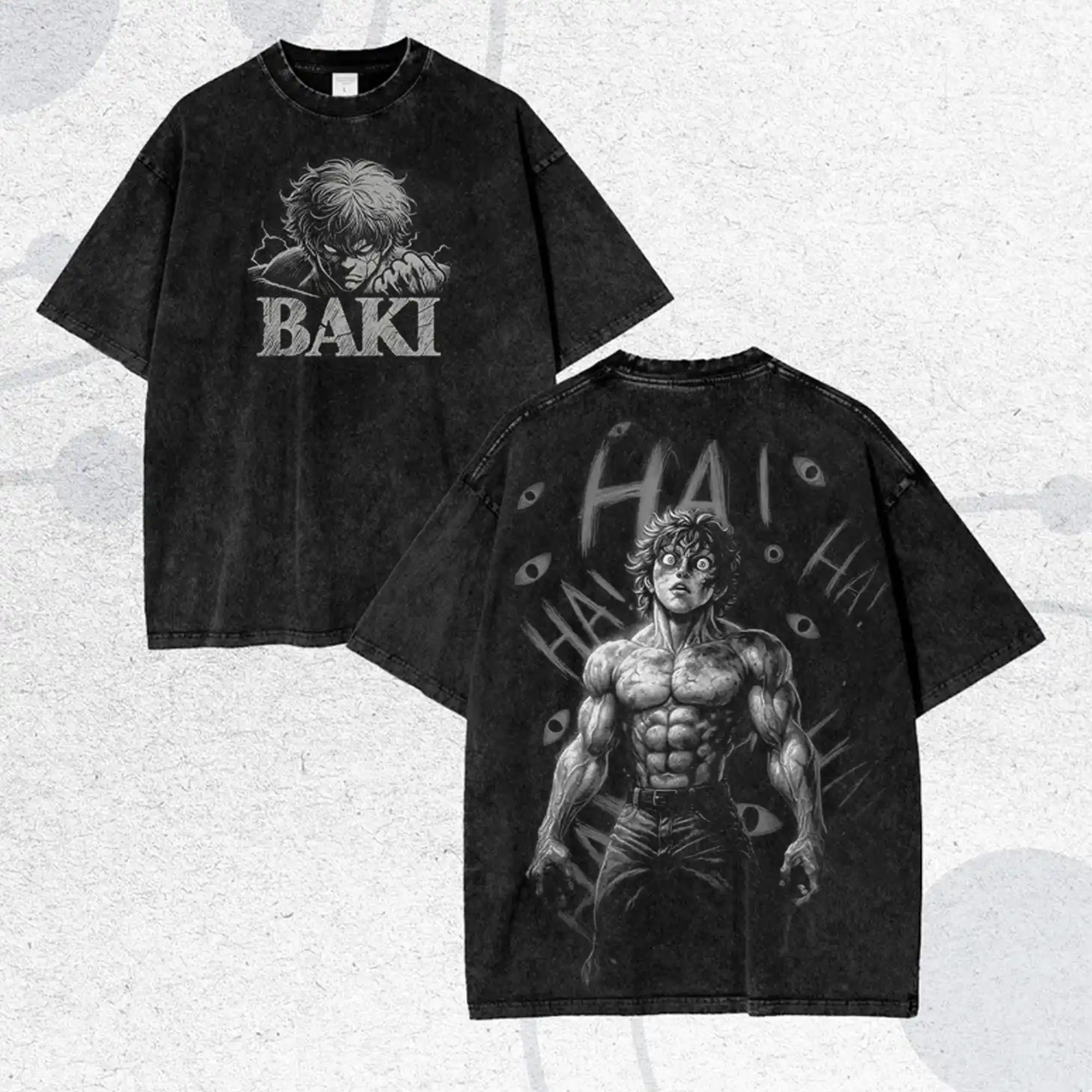 Camiseta Vintage Lavada Retro Baki Oversize Y2K para Hombre y Mujer, Algodón Casual Streetwear Manga Corta Hip Hop, Ropa Masculina y Femenina