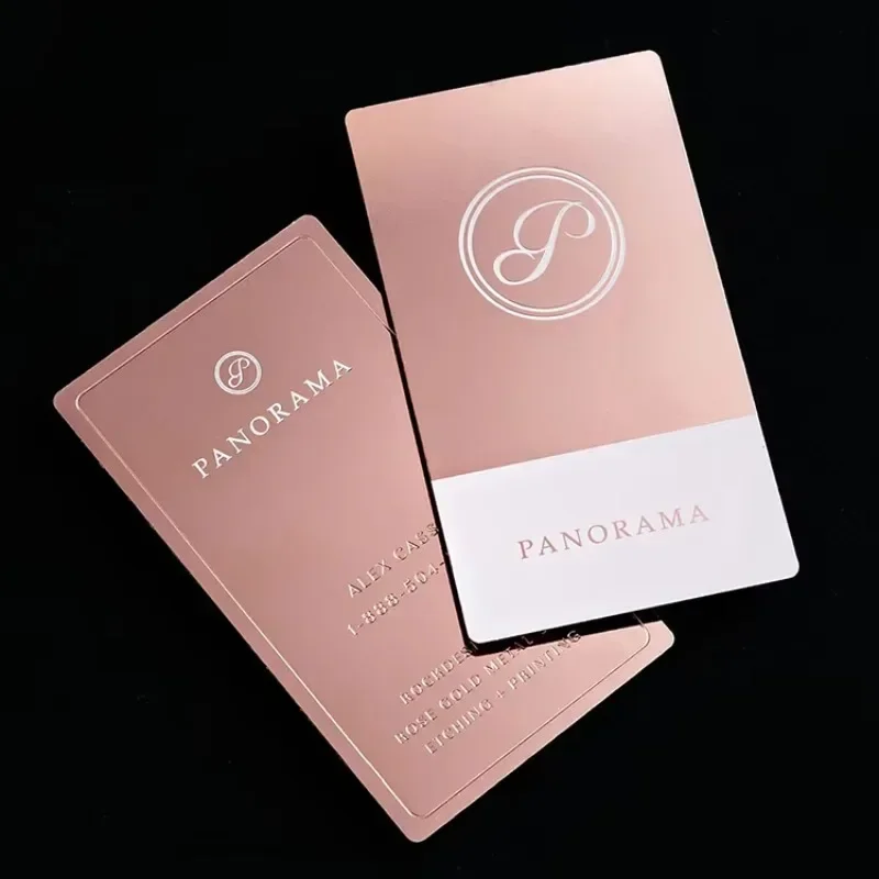 بطاقات ائتمان معدنية فارغة فاخرة عالية الجودة بحجم بطاقات عمل معدنية من الفولاذ المقاوم للصدأ باللون الذهبي الوردي