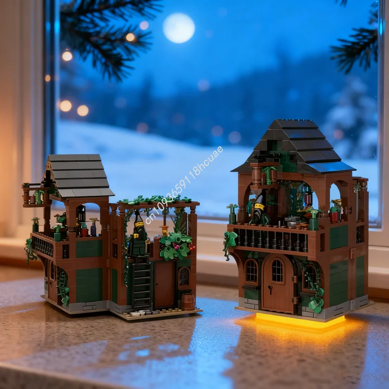 

390 шт. MOC средневековый аптекарный замок, модель строительных блоков, строительные блоки, сделай сам, креативный кирпич, детские рождественские подарки, игрушка на день рождения