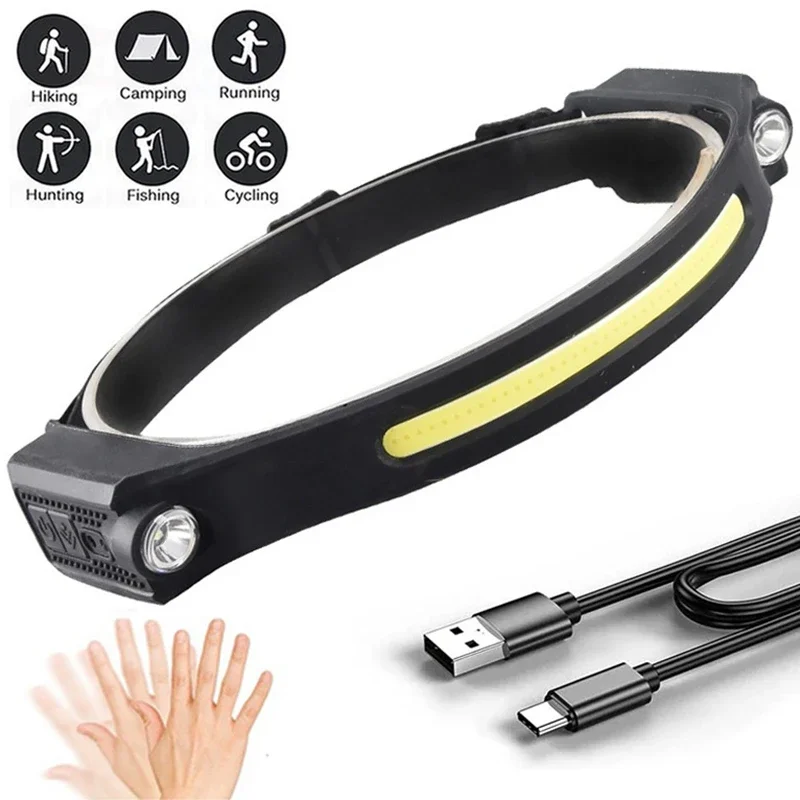 

COB LED Headlamp Induction Headlight USB Rechargeable Flashlight Strong Brightness Work Torch Head Lamp for Camping