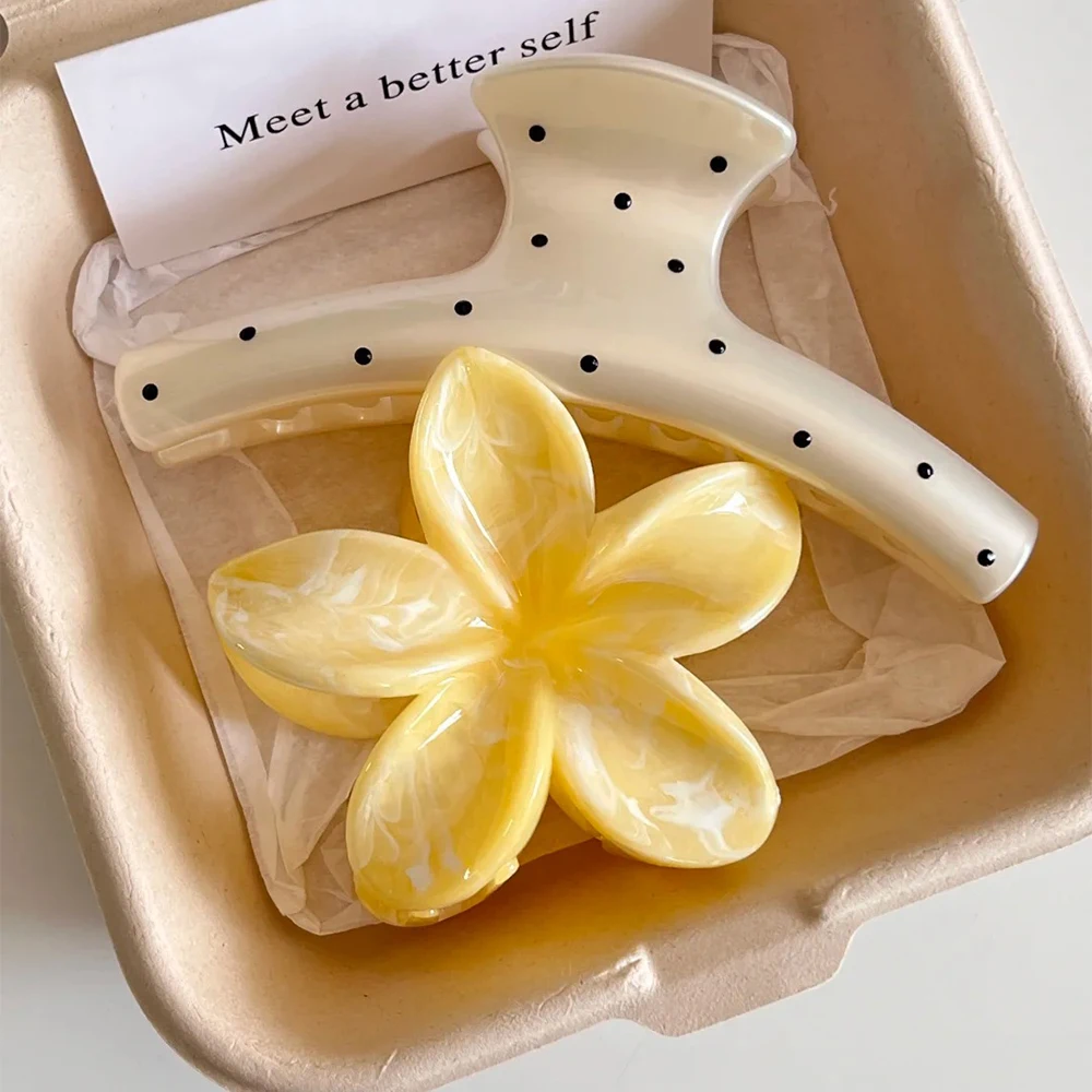 Minimalist Floral Polka Dot Large Shark Claws Firm Spring Hold Ladies Back Head Lazy Half Ponytail Daily Cute Hair Accessory