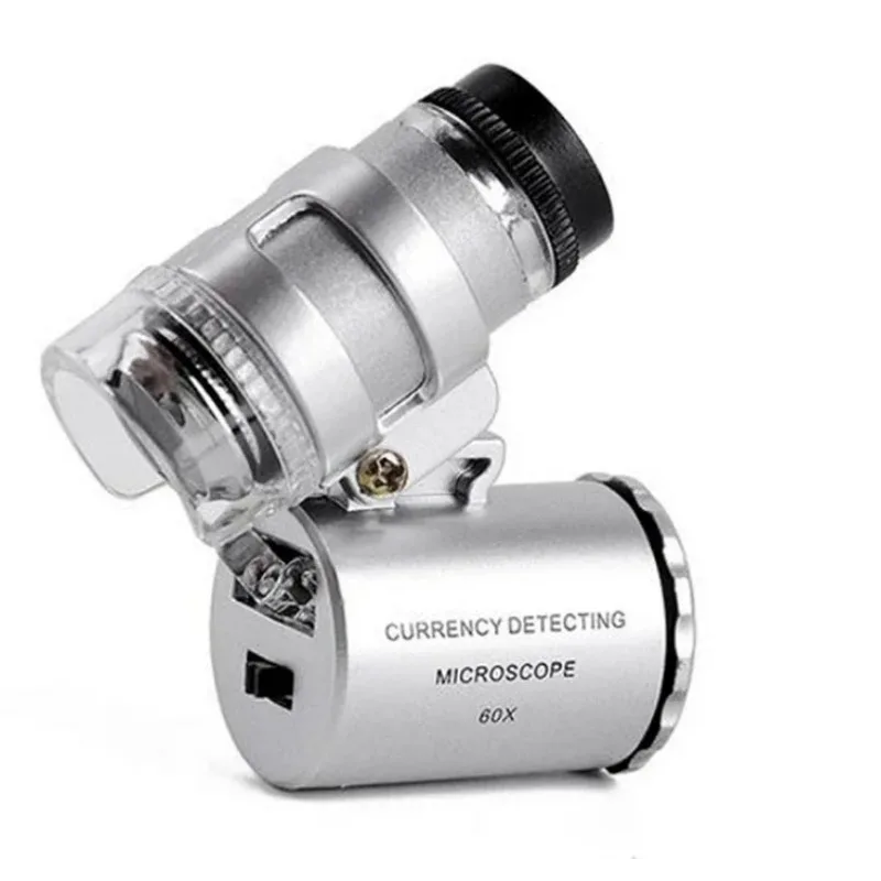 

60X HD LED and UV Currency Detecting Pocket Illuminated Microscope Portable Pocket Jewelm Magnifier Microscopio Tools