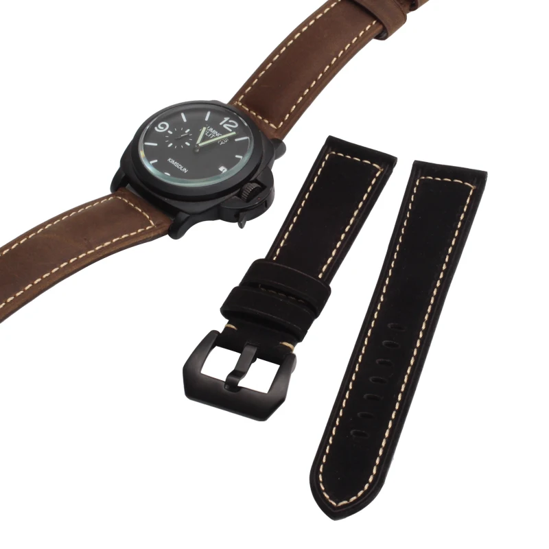 20mm 22mm 24mm Men\'s Plus Size Extended Watch Band Fat Hands Thick XXL Genuine Leather Cowhide Watch Band Green Brown Black