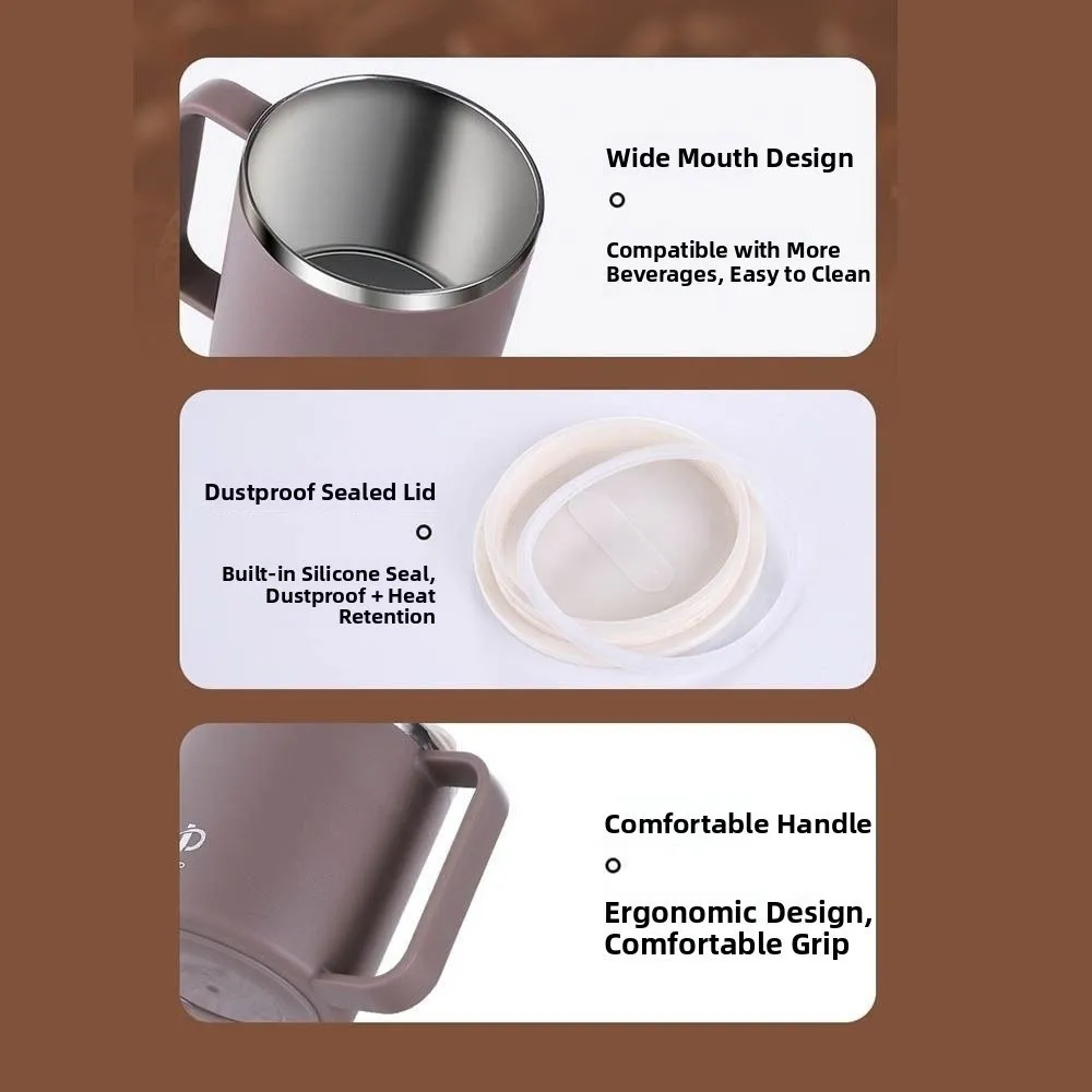 Anti Scalding Handle Coffee Mug Large Capacity Heat-resistant Insulated Drinking Cup Leak-Proof Reusable Thermal Mug