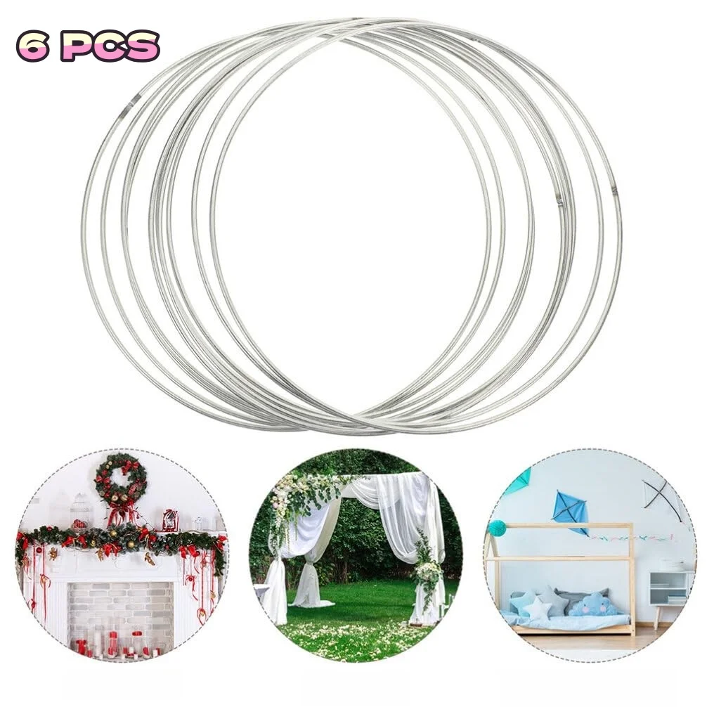 6PCS Metal Floral Hoop Centerpiece Silver Stand Wreath Macrame Rings Decorations DIY Wedding Party Table Dream Catcher Crafts