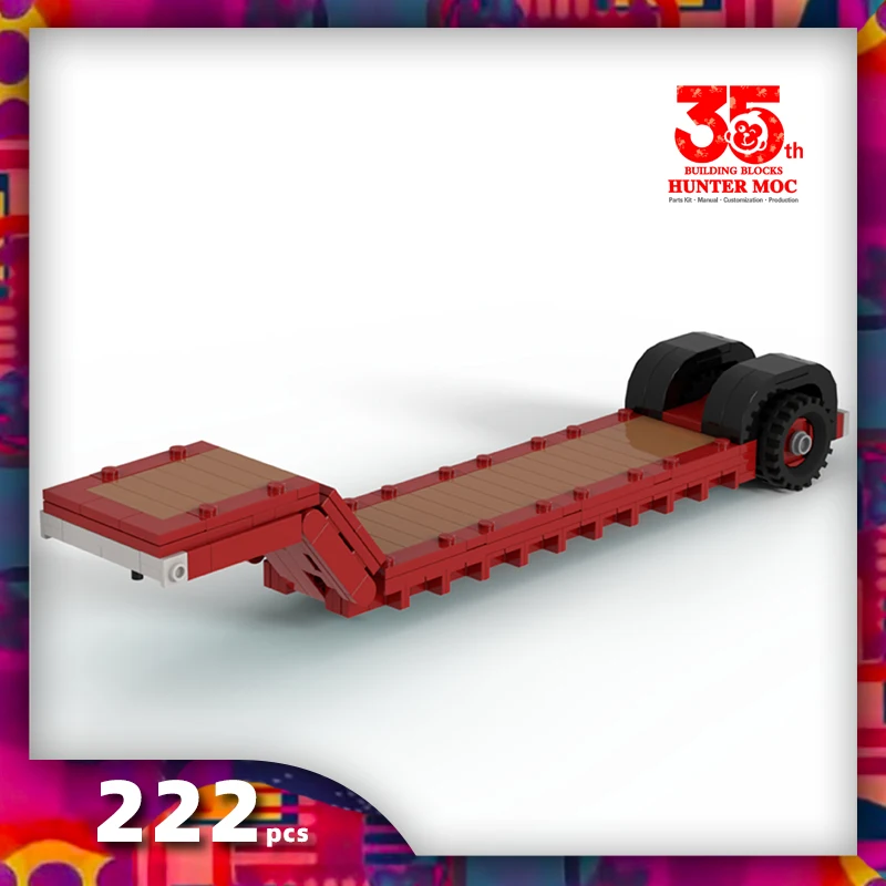 HtMoc truck transporter turntable drawbar trailer building blocks Long Platform trailer kids bricks model moc cars bricks diy