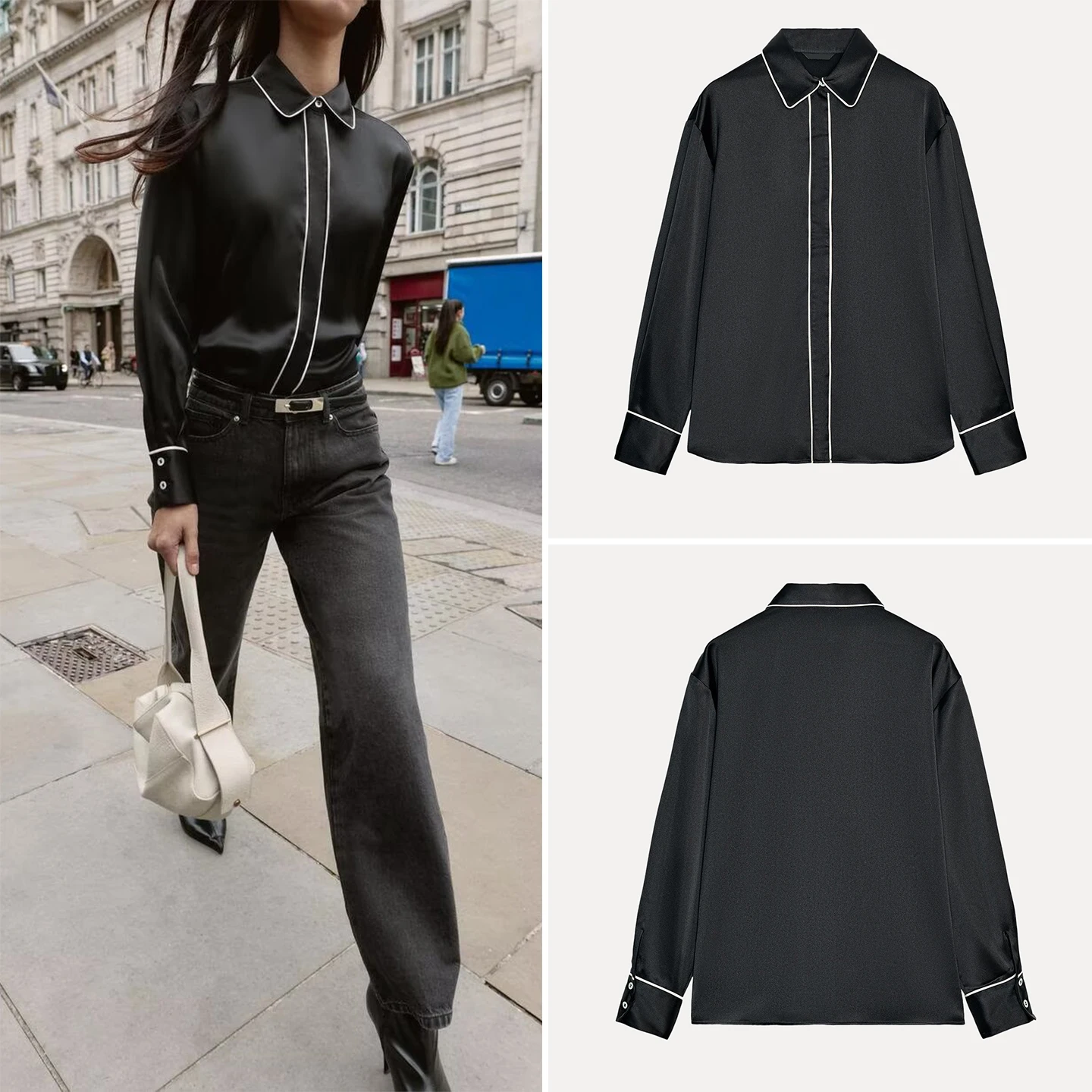 Z Abbigliamento da lavoro da ufficio casual lungo Sve Busin da donna in raso di seta sciolto color irt