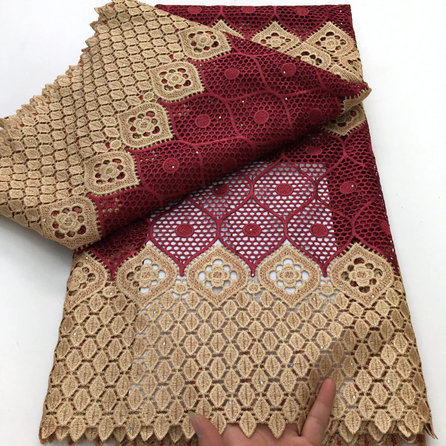 قماش دانتيل بحبل جبر أفريقي 2025 جودة عالية 5 ياردات قماش دانتيل نيجيري قابل للذوبان في الماء للنساء فساتين حفلات الزفاف