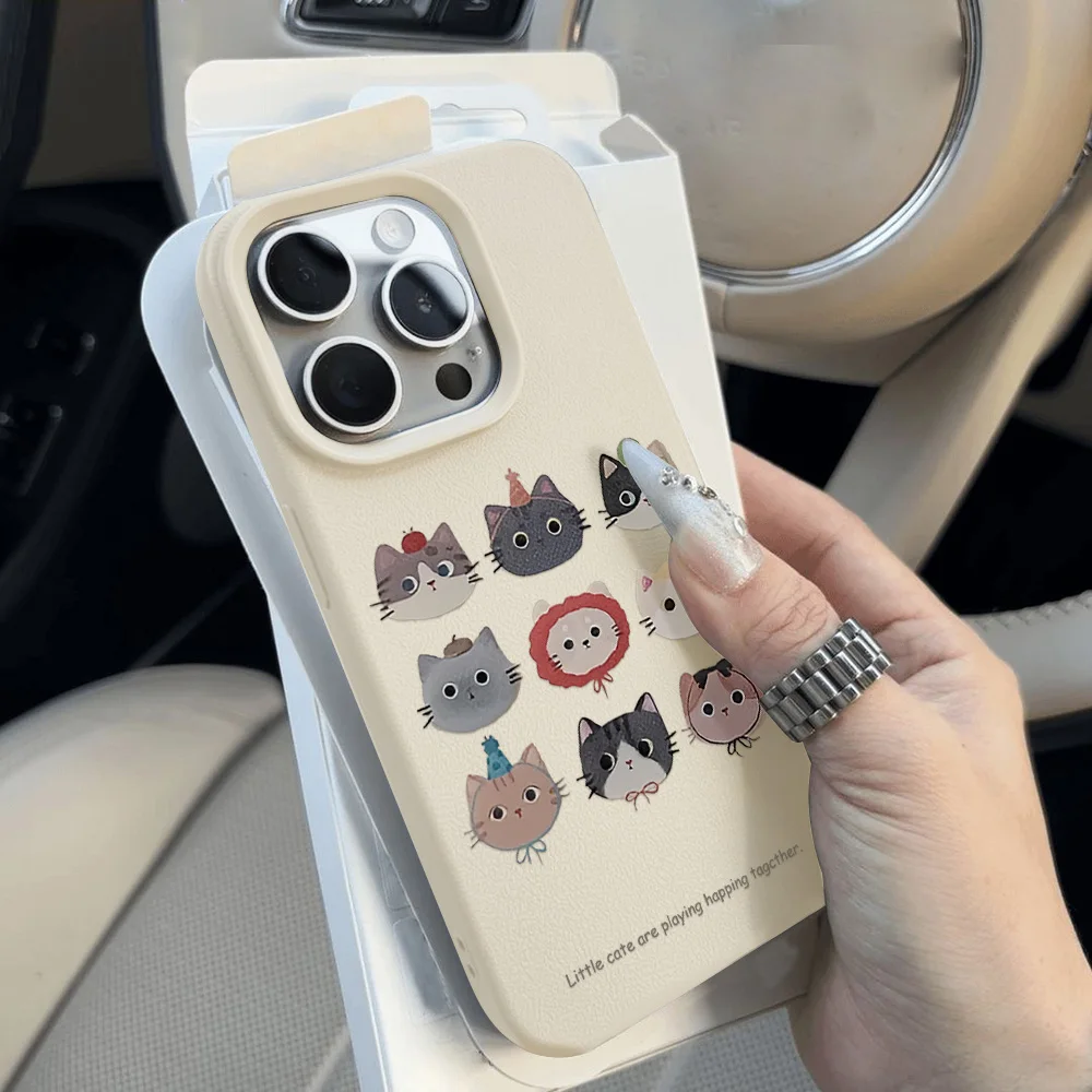 Lines Cute Cat Phone Case For iPhone 16 15 11 14 12 13 Pro Max 16 15 14 Plus X XR XS Max 16promax Shockproof Bumper Cover Funda