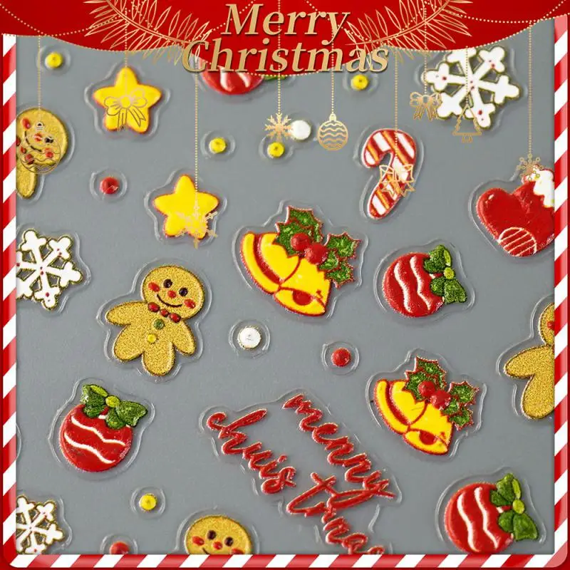 Redanco New 5D Embossed Christmas Series Nail Stickers Three-dimensional Adhesive Nail Decals Jewelry Wholesale