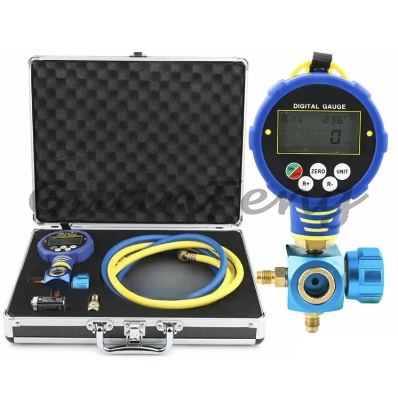 Digital Display Electronic Air Conditioner plus Fluorine Refrigerant Pressure Gauge for AC Repair